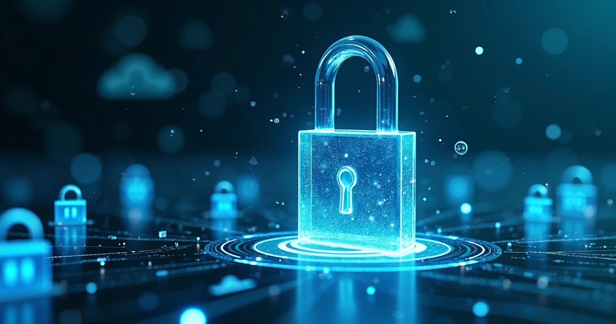 Proteção de dados e privacidade em IA, com cadeado digital 