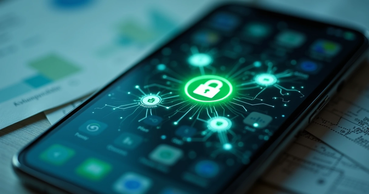 Ícones de privacidade e WhatsApp lado a lado em tela de smartphone