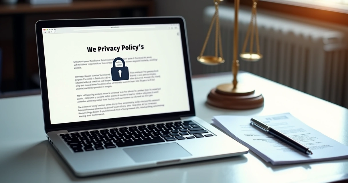 Página de política de privacidade aberta em notebook 