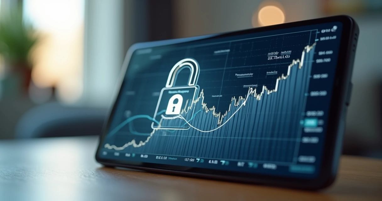 Tela de smartphone mostrando gráfico de apostas protegido por cadeado digital