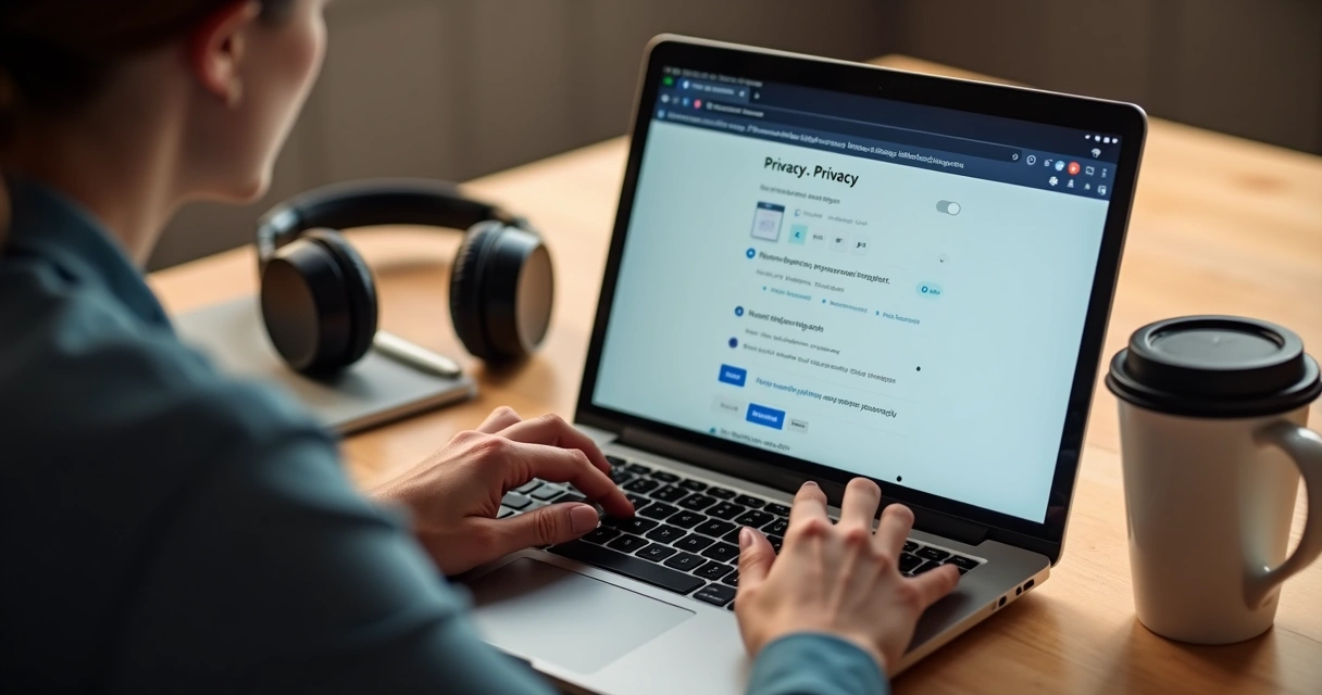 Pessoa ajustando privacidade em rede social pelo notebook 