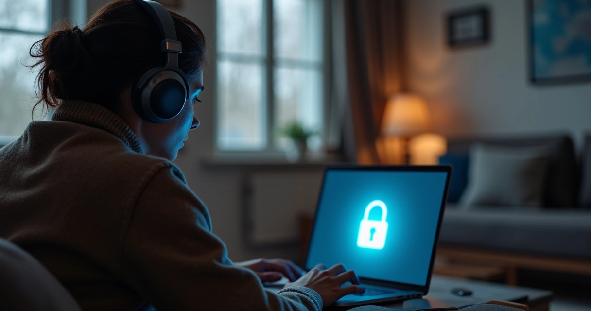 Pessoa usando fones de ouvido em casa 