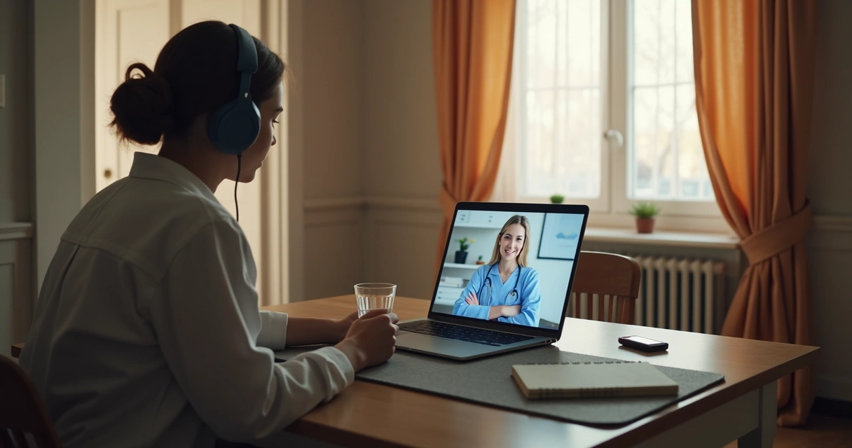 Pessoa em consulta online em espaço privado dentro de casa 