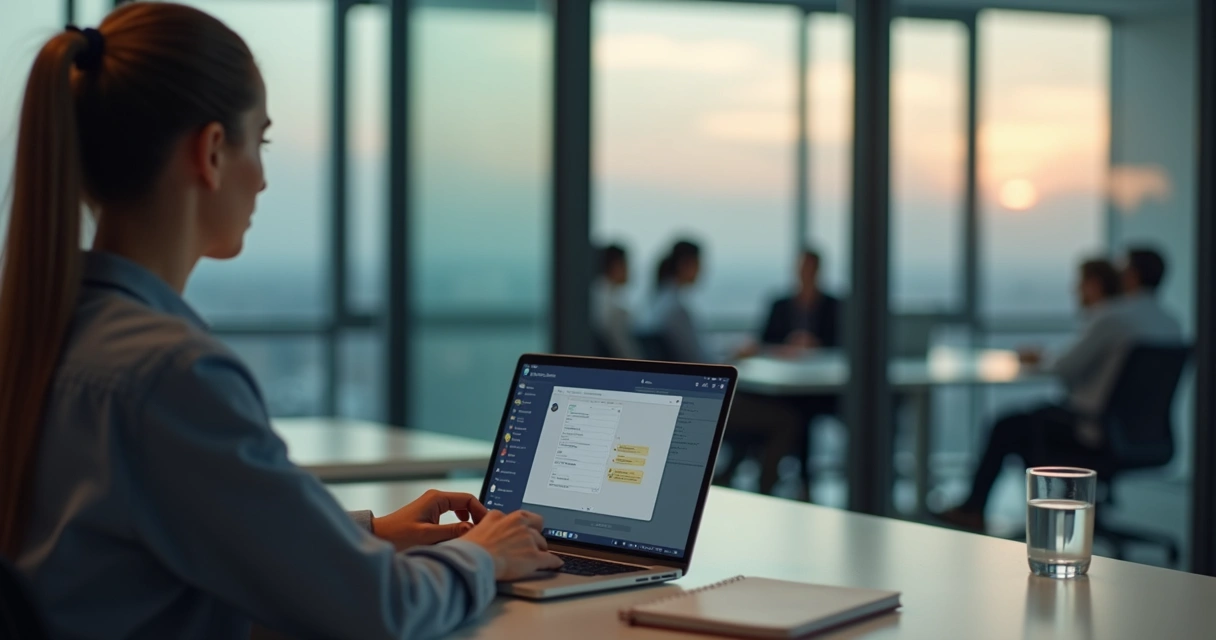 Worker sending private message after a team meeting