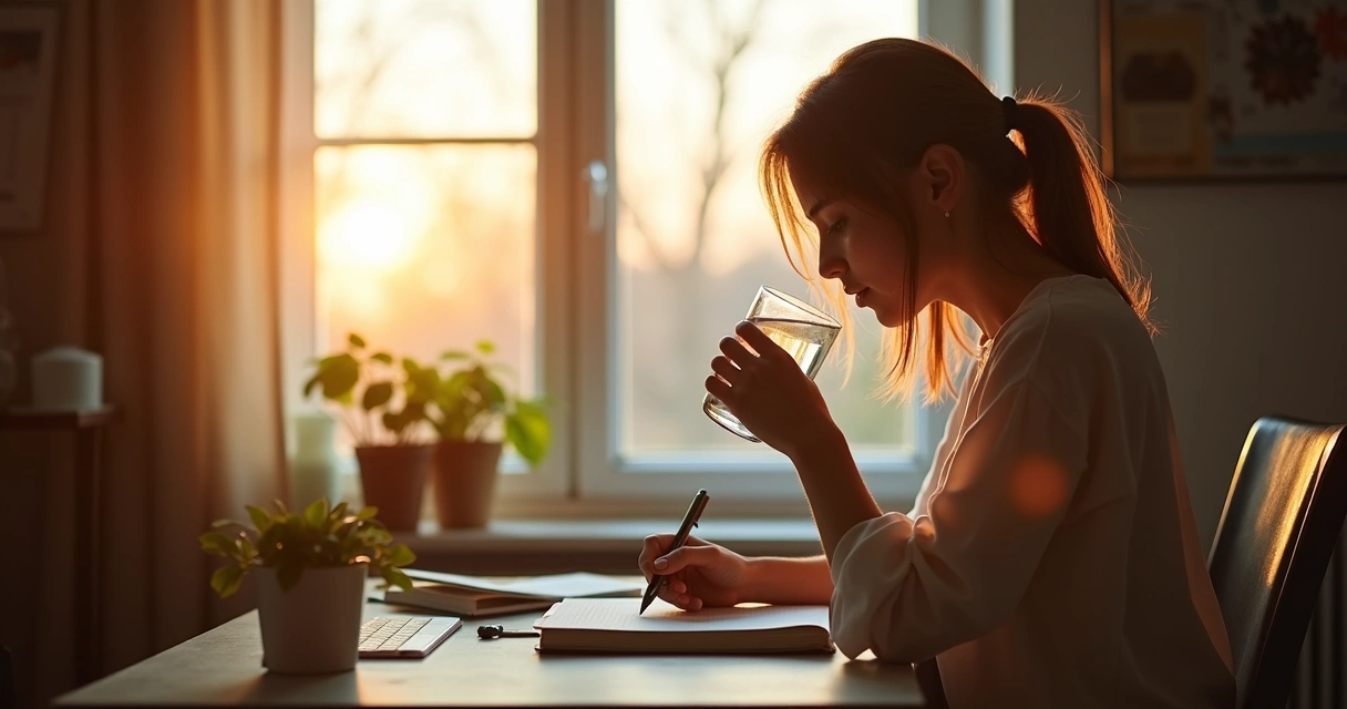 Person alone following a morning routine 