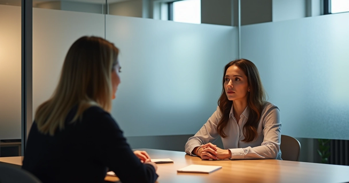 Two coworkers having private feedback conversation