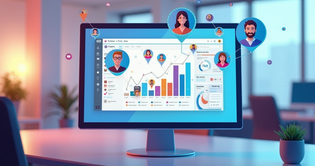 Dashboard de PRM mostrando integrações de parceiros e oportunidades de marketing 