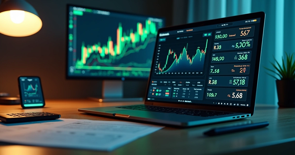 Tela de notebook com gráfico de probabilidades ao lado de mercado de apostas online 