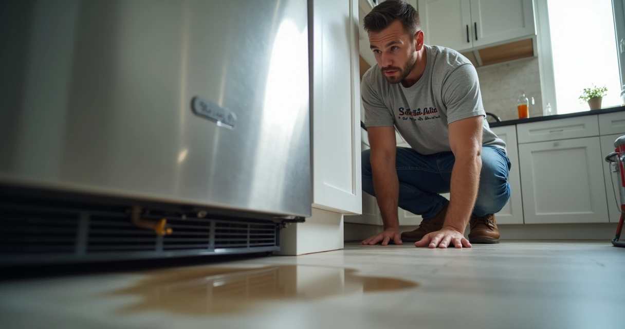 Instalação inadequada de geladeira com vazamento 