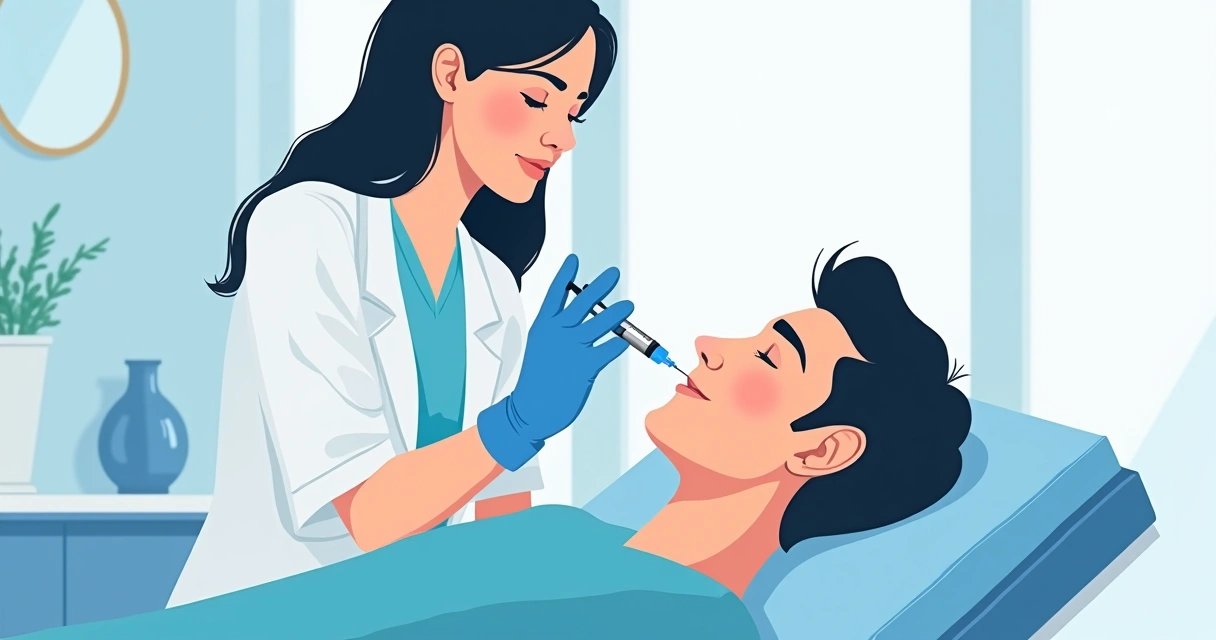 Profissional aplicando bioestimulador no rosto de paciente mulher
