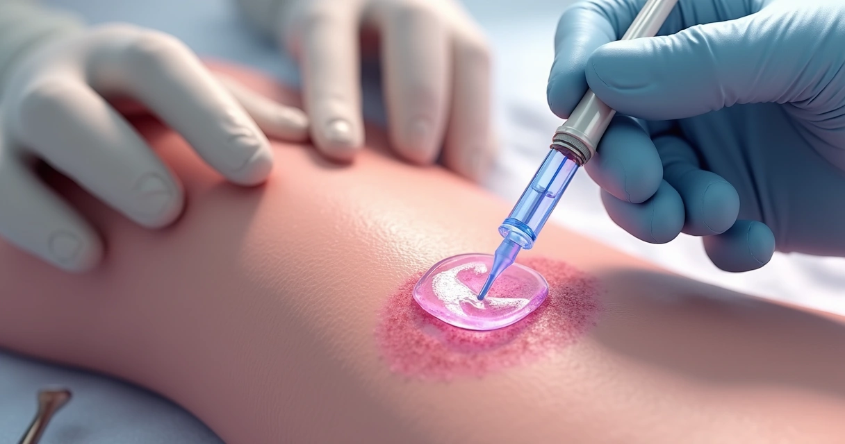 Demonstração ilustrativa do procedimento de aplicação de ácido hialurônico no pênis