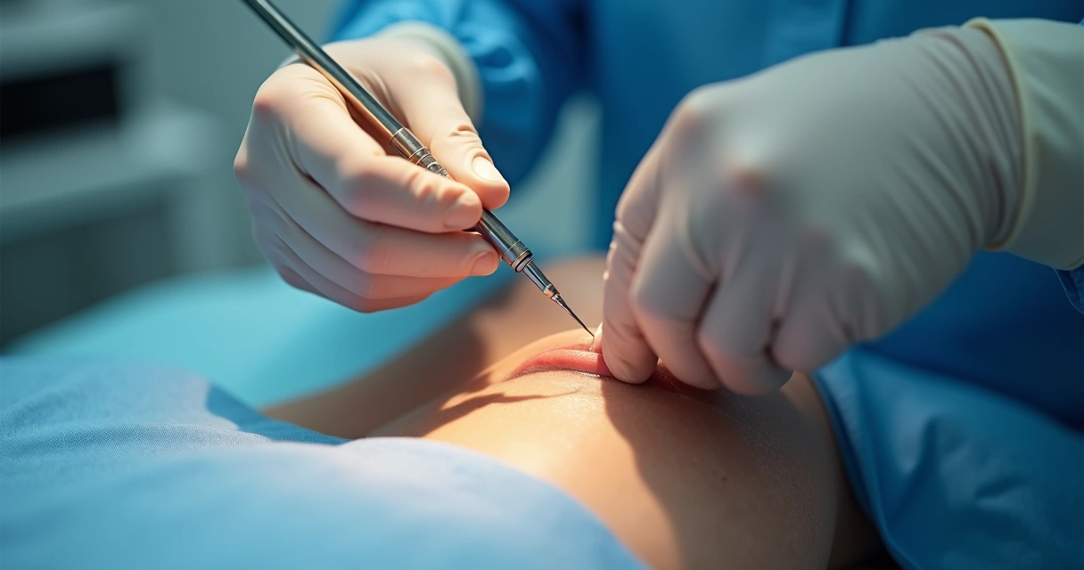 Médico realizando preenchimento peniano em consultório seguro 