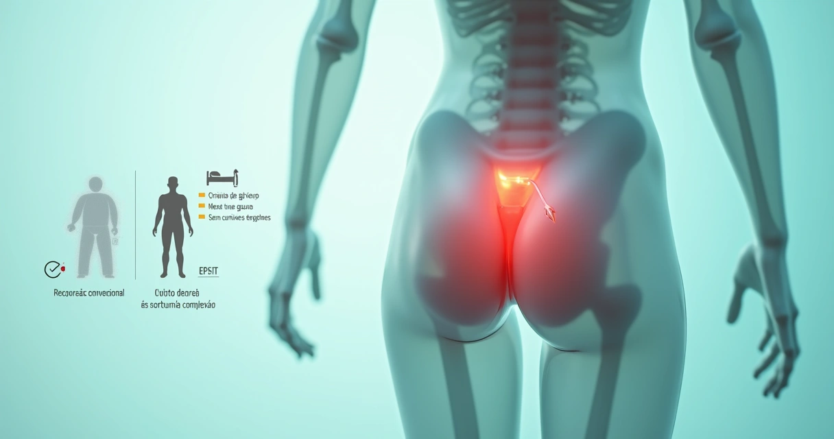 Ilustração do procedimento EPSiT minimamente invasivo para tratar cisto pilonidal 