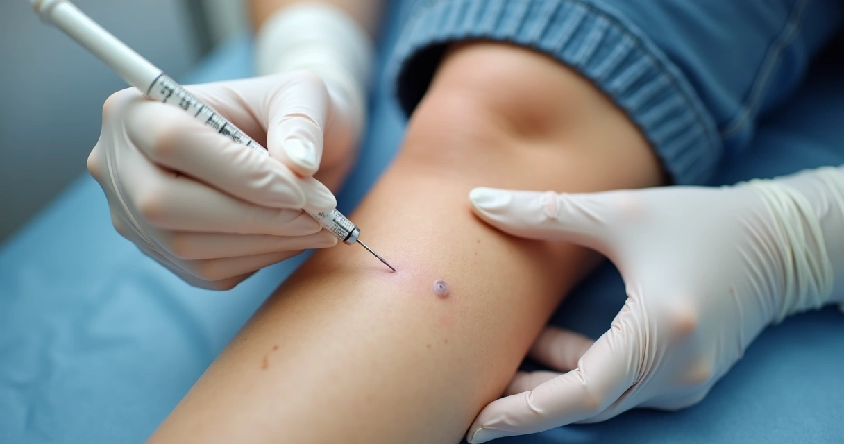 Profissional aplica escleroterapia em vasinhos na perna