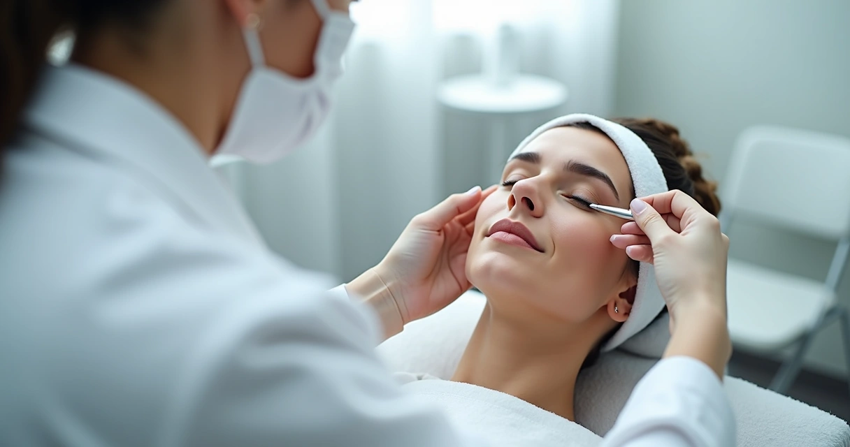 Procedimento estético de rejuvenescimento facial em clínica com foco no rosto 