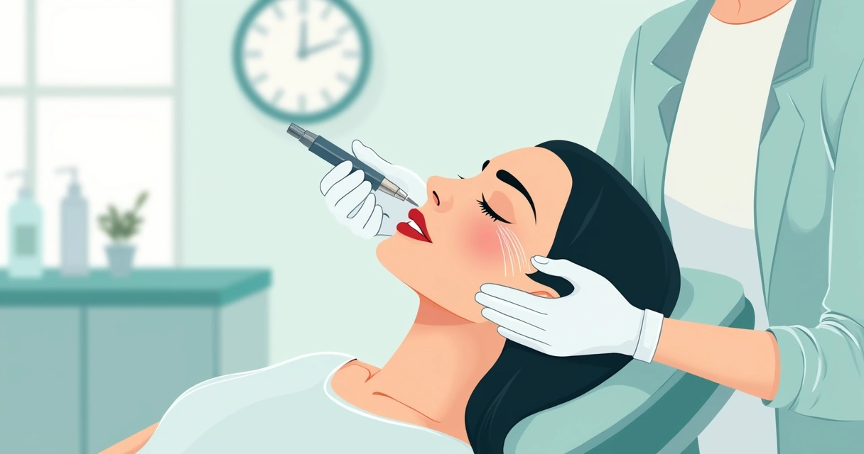 Procedimento estético facial com fios e marcações
