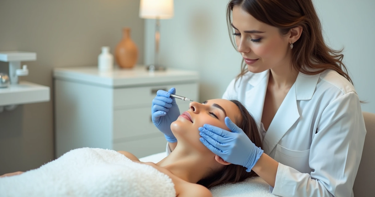Profissional aplicando procedimento de harmonização facial em consultório em Salvador 