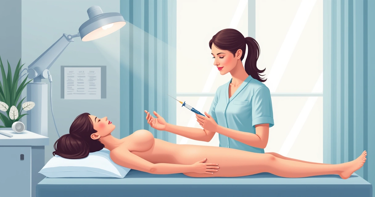 Profissional aplicando preenchimento nos glúteos, ambiente clínico claro e moderno 