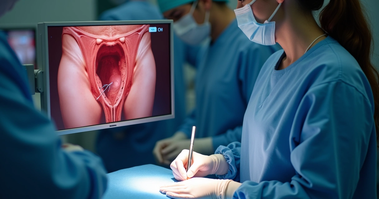 Histeroscópio realizando corte de septo uterino 