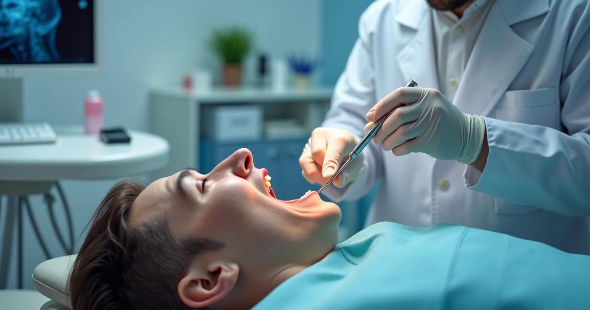Dentista colocando implante dentário em paciente 