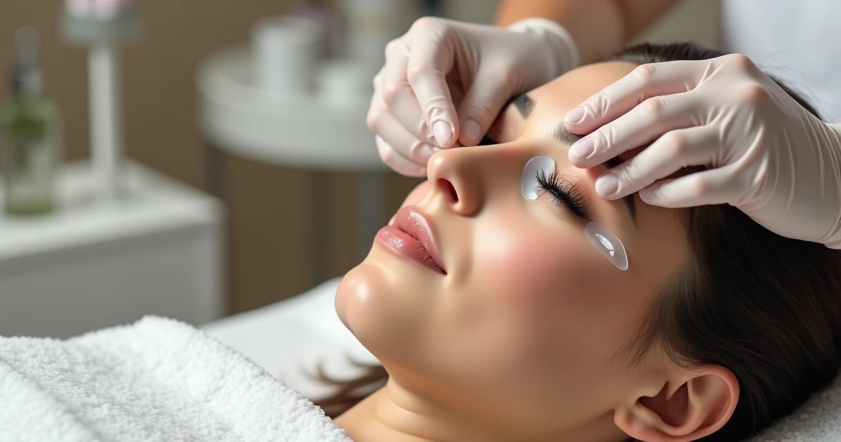 Profissional realizando curvatura de cílios com molde de silicone 