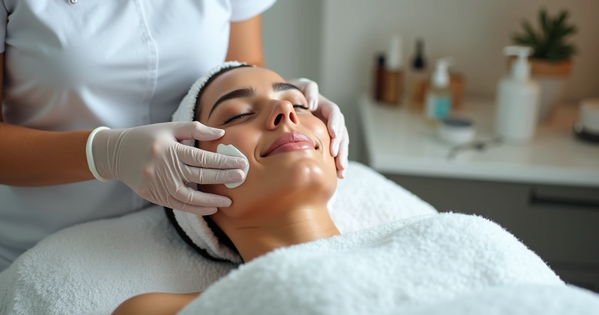 Profissional aplicando limpeza de pele em cliente 