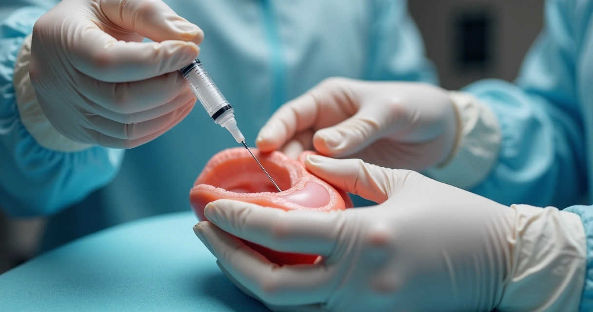 Profissional aplicando ácido hialurônico em procedimento peniano 