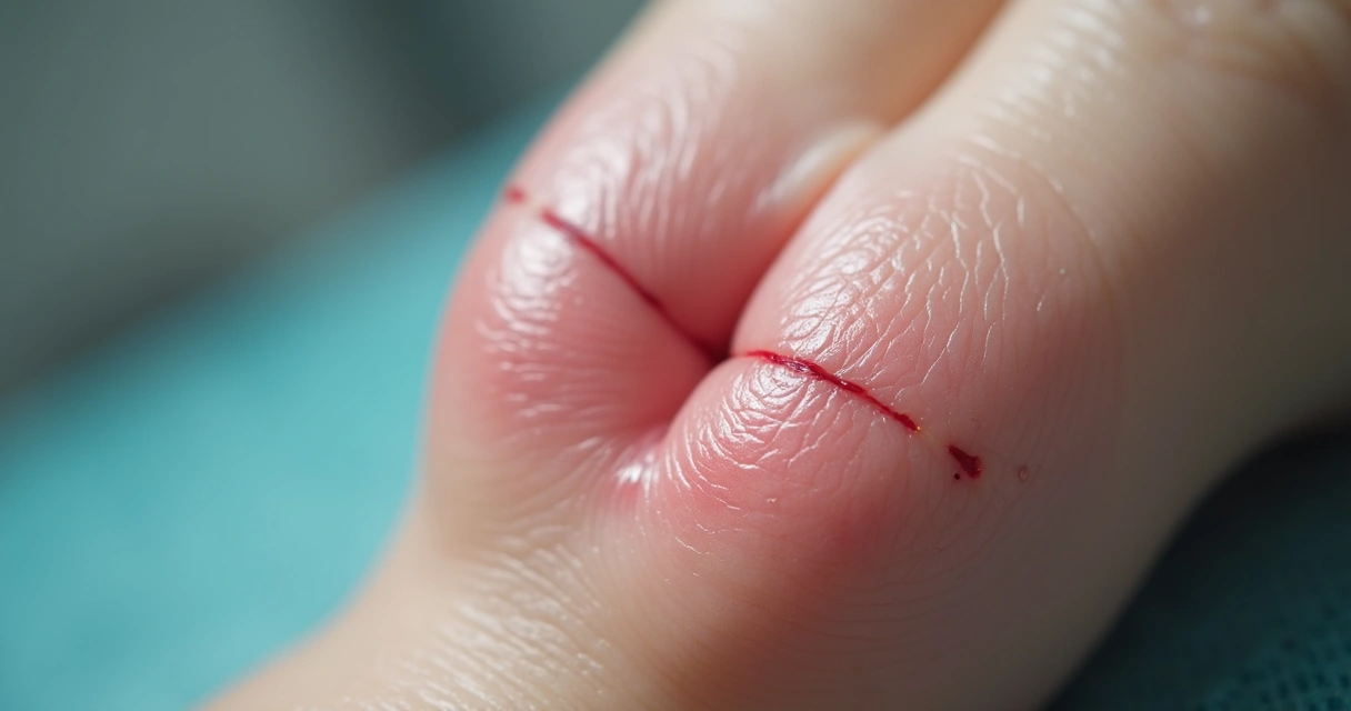 Tecido peniano em processo de cicatrização visto em detalhe 