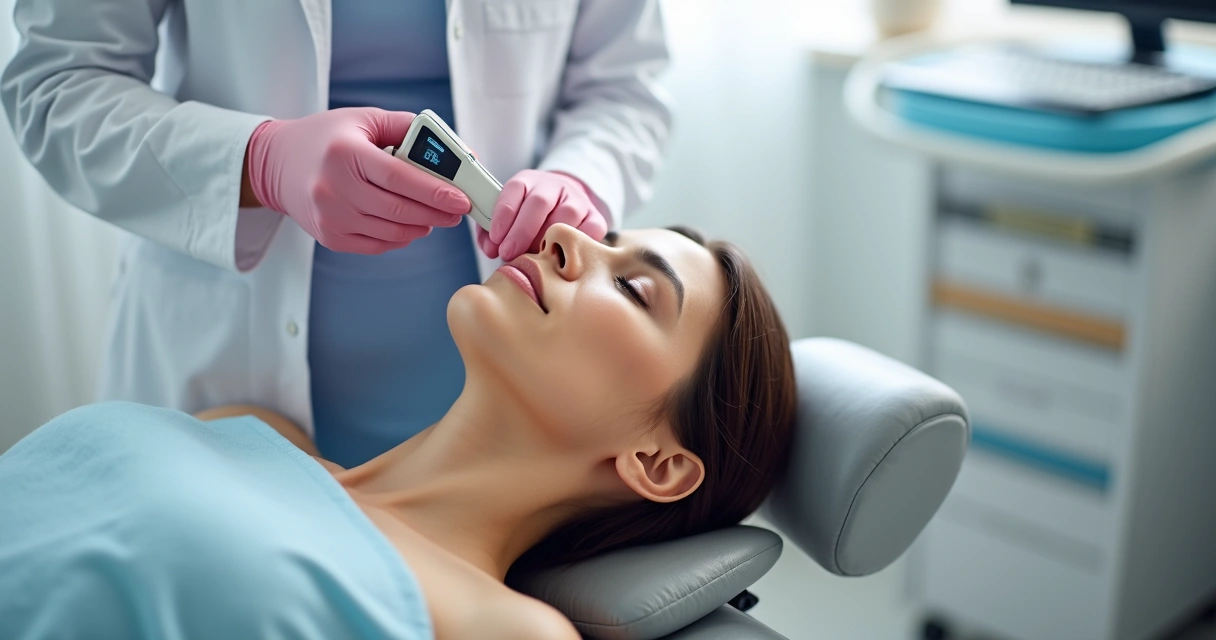 Paciente em maca recebendo ultrassom facial 