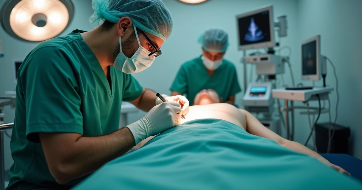 Médico realizando procedimento vascular moderno em clínica especializada 