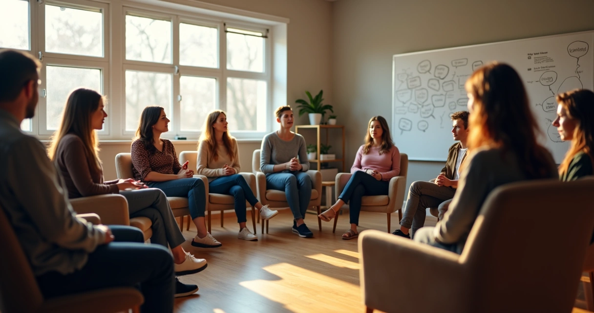 Personas sentadas en círculo compartiendo emociones y reflexiones. 