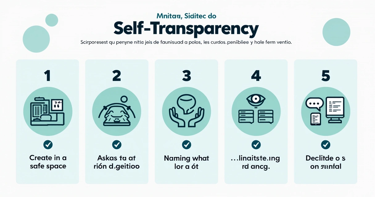 Esquema visual del proceso de autotransparencia con seis pasos ilustrados