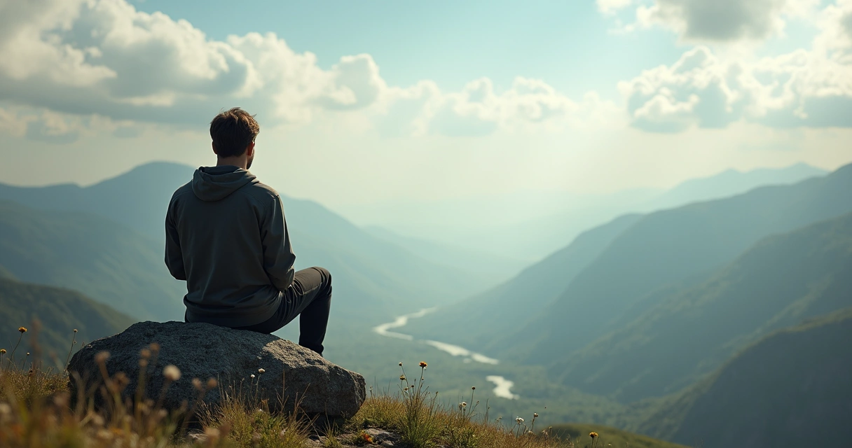 Persona sentada en soledad mirando la naturaleza 