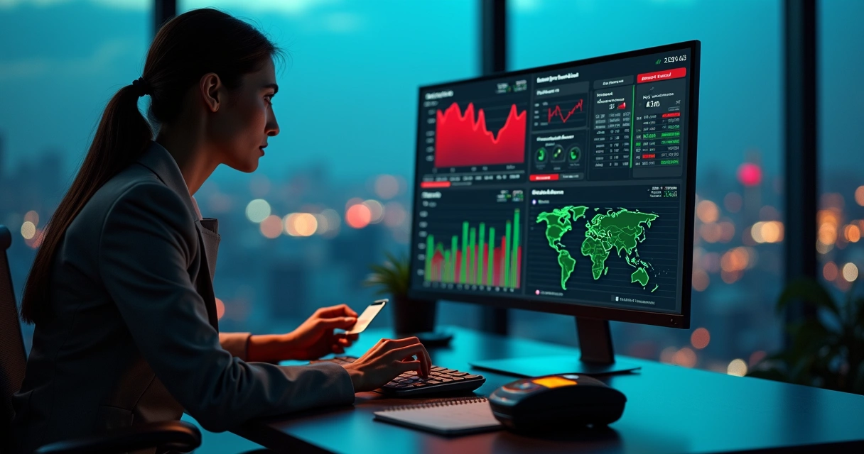 Gestor analisando painel de risco em transações com cartão de crédito 