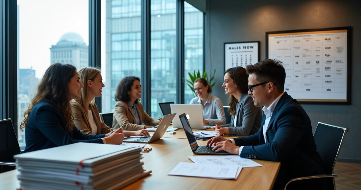 10 diferenças do bookkeeping americano para o brasileiro 2 Equipe analisando folha de pagamento em escritório moderno