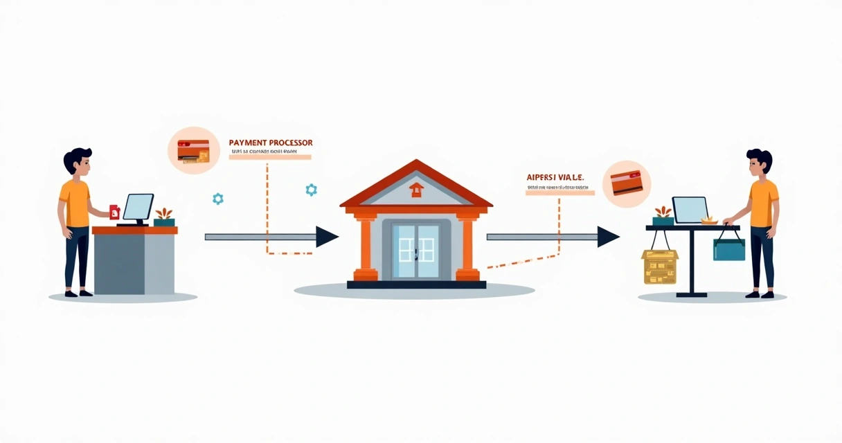 Etapas do processo de transação com cartão, incluindo adquirente, cliente, estabelecimento e banco emissor 