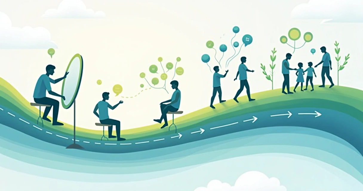 Fluxograma colorido de etapas do processo de alinhamento sistêmico pessoal 