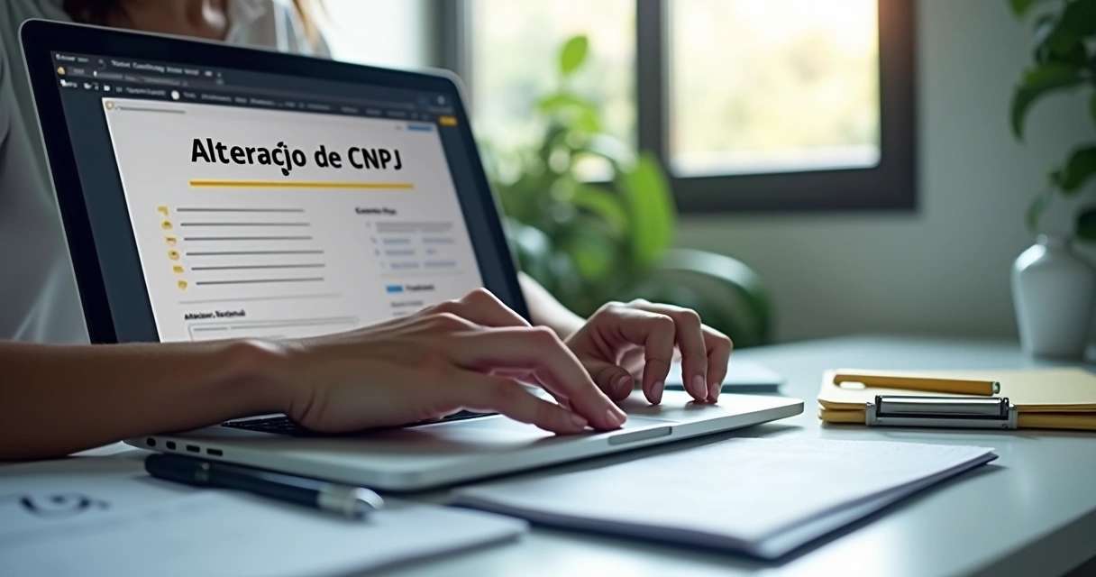 Sede fiscal: como escolher e usar para sua empresa 2 Pessoa usando notebook para preencher formulário digital de alteração de CNPJ no site da Receita Federal