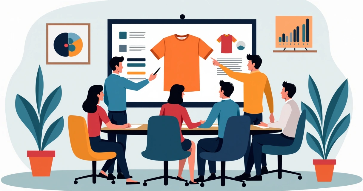 Processo de aprovação de arte digital para camiseta personalizada por equipe de marketing 