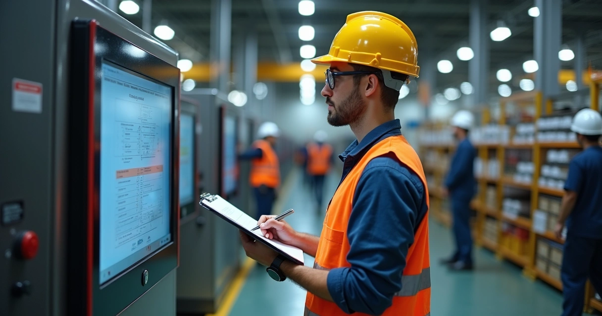 Técnico atualizando inventário em prancheta 