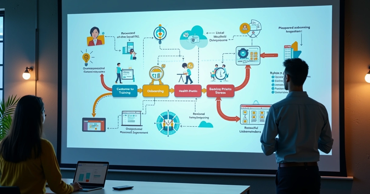Fluxo visual de automação de processos em sucesso do cliente.