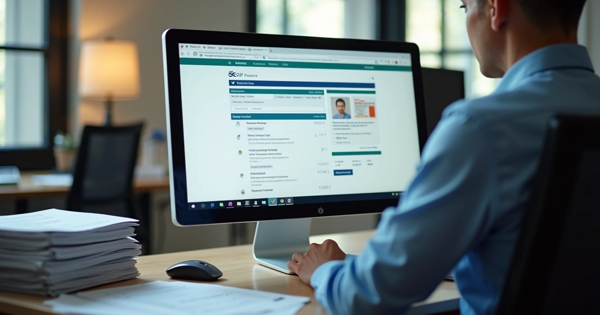 Pessoa usando computador com sistema digital da Receita Federal