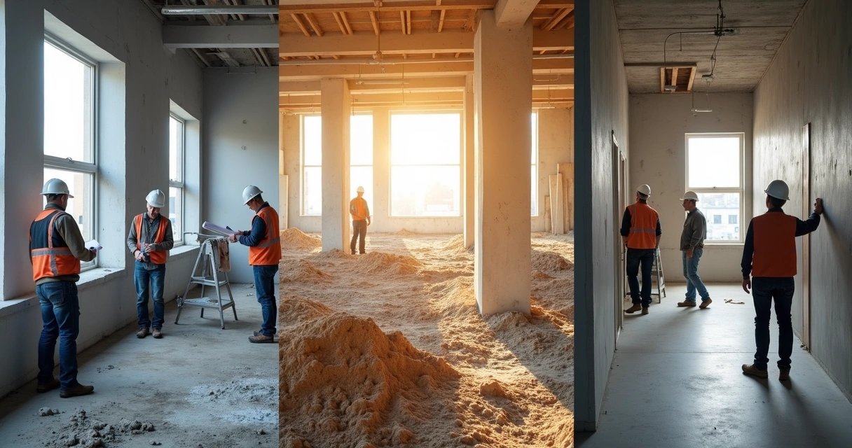 Diagrama de um edifício com etapas do processo construtivo 