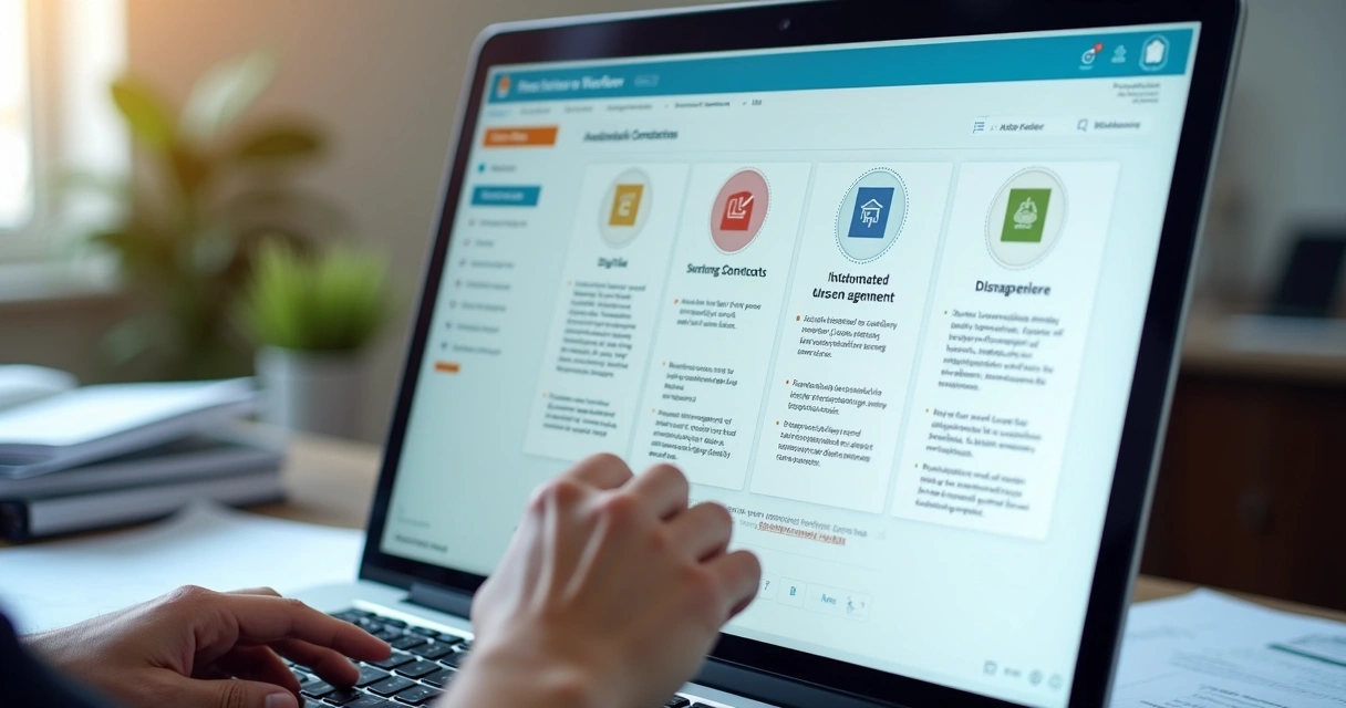Interface de software imobiliário mostrando fluxos automáticos de documentos 