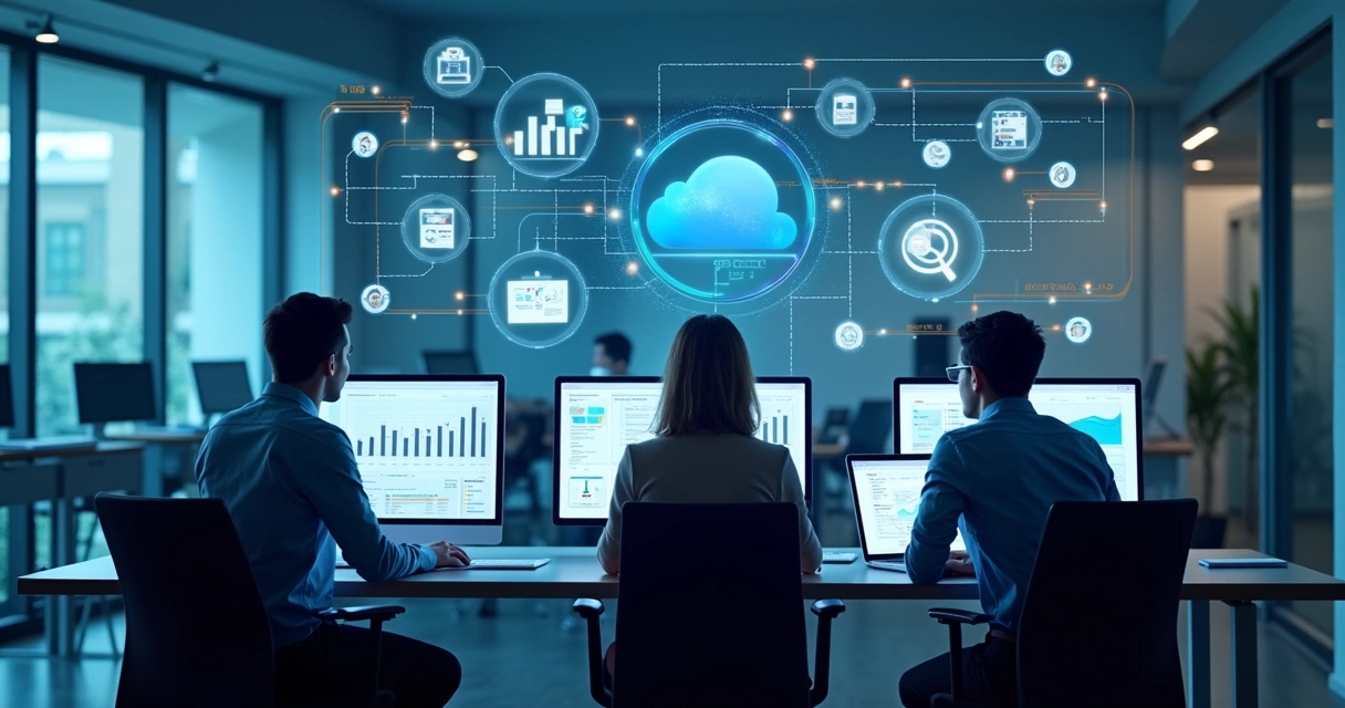 Fluxo de trabalho de dados em vendas integrando tecnologia e equipe 