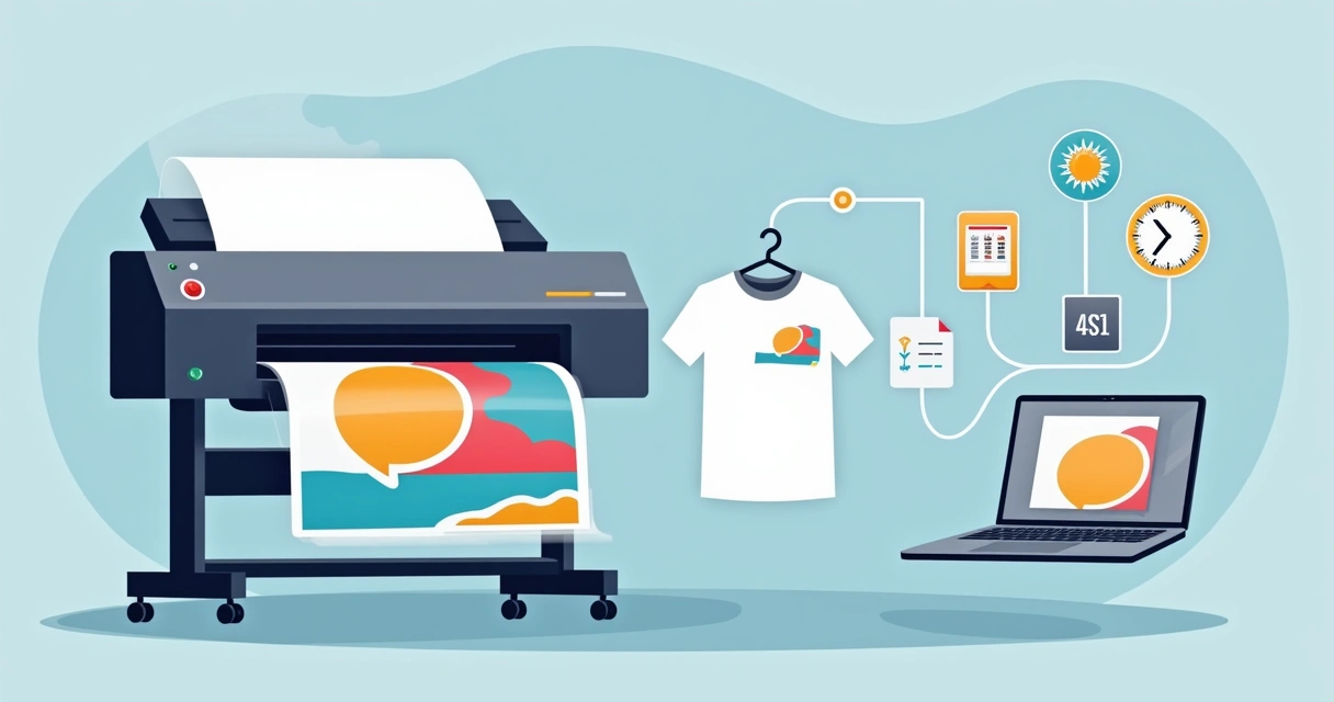 Aplicação rápida de estampa DTF em camiseta branca com arte colorida 