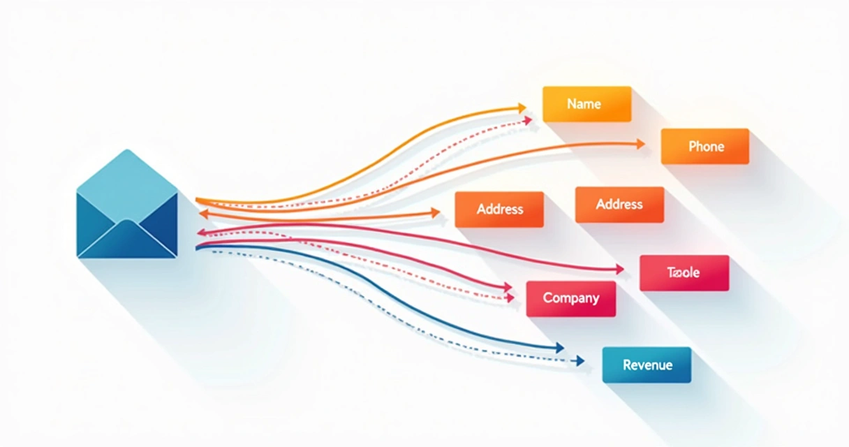 Ilustração de enriquecimento de dados com setas apontando para informações diferentes 