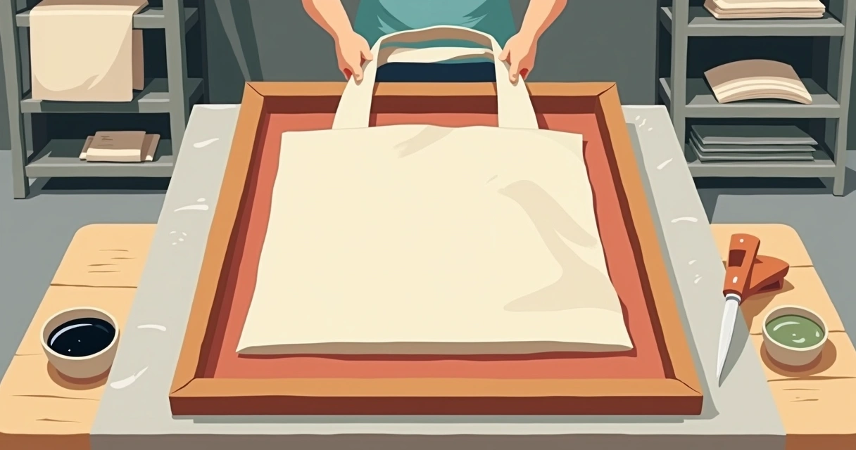 Etapas de estampa em ecobag de algodão cru 