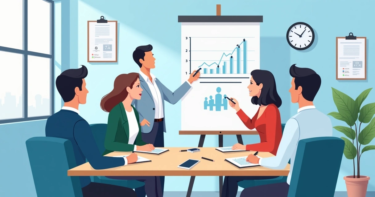 Equipe em reunião com consultor em sala de assistência