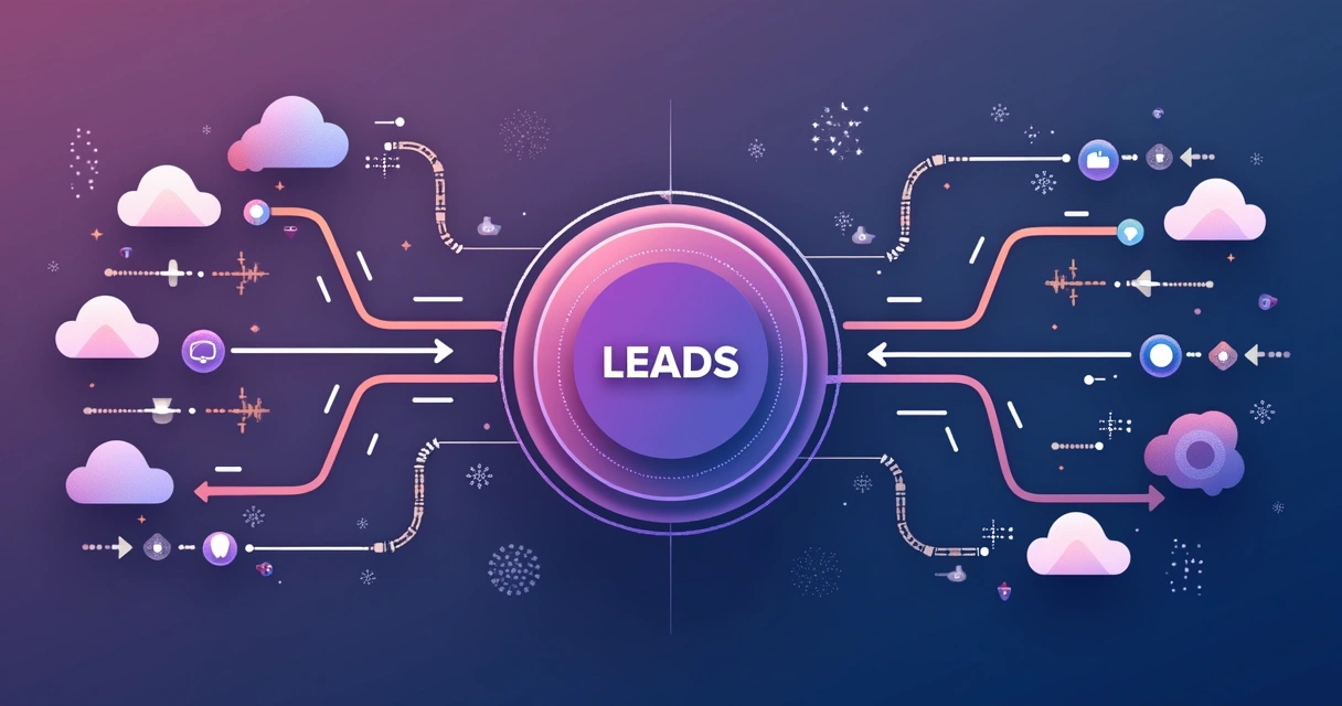 Fluxo ilustrado de leads passando por canais de vendas indiretos 